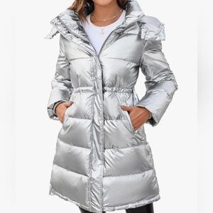 Grace Karin Shiny Long Puffer Winter Coat with Detachable Hood